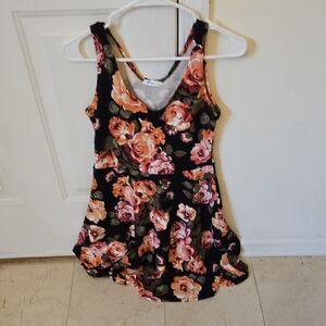 Doublju Black Floral Tank Dress with Pink and Orange Roses